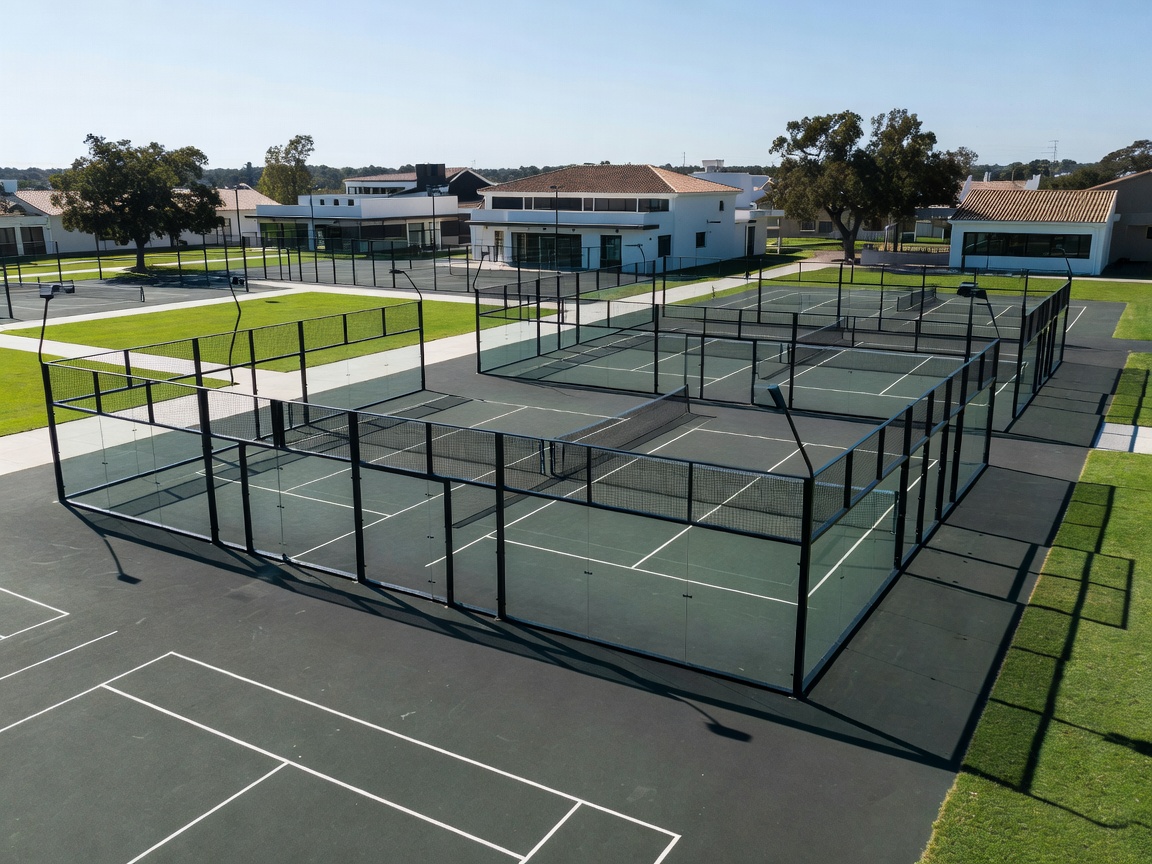 Four newly constructed padel courts occupying the footprint of two former tennis courts
